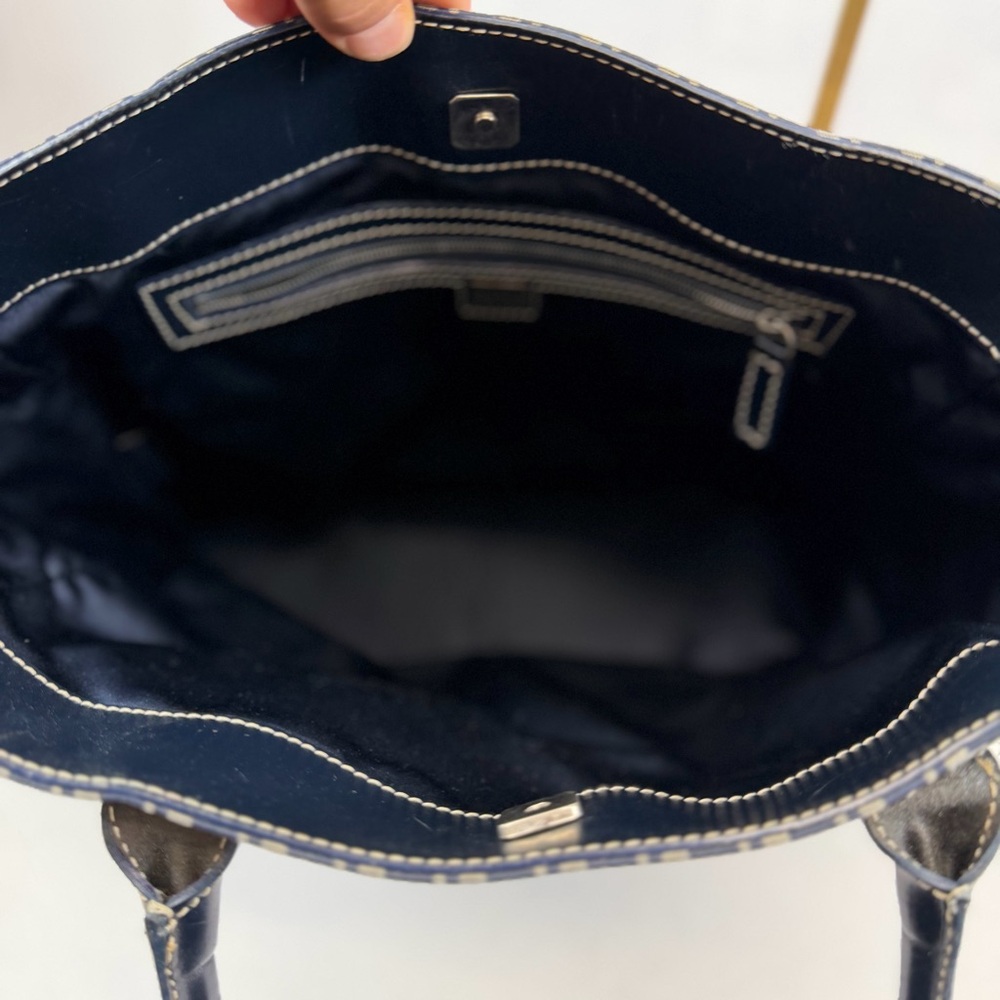 Fendi Zucca Canvas Tote Bag with Leather Trim Navy & Gray‎ - Picture 7 of 12